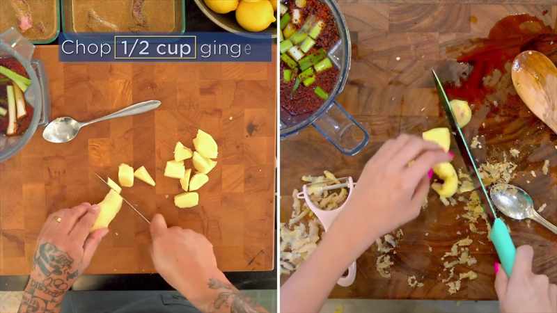 Rough chop that ginger. Oh, that's beautiful