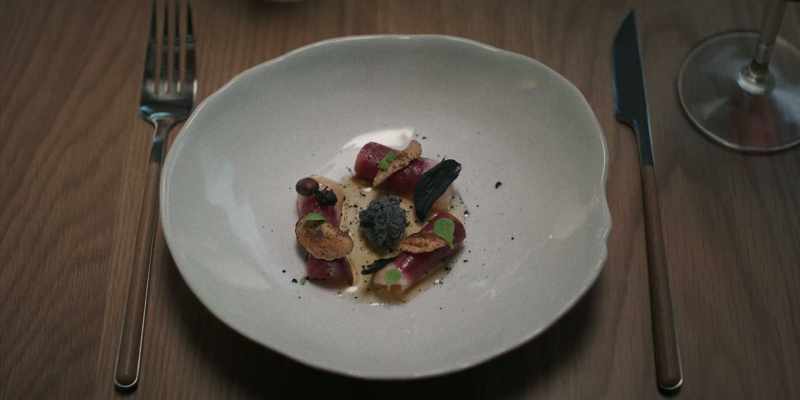 Salt-cured duck with a roasted chestnut
