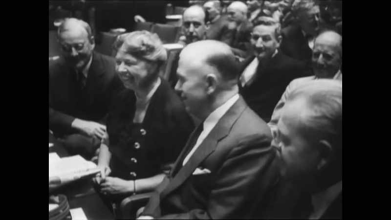 Secretary of State Marshall greets a fellow delegate