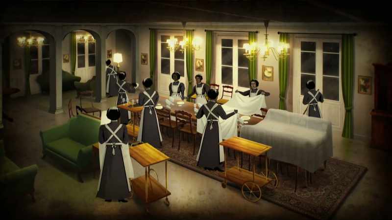 Servants cleaned ash from the banquet hall