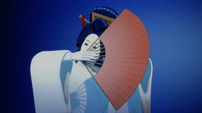 [shamisen, hyoshigi sticks playing]