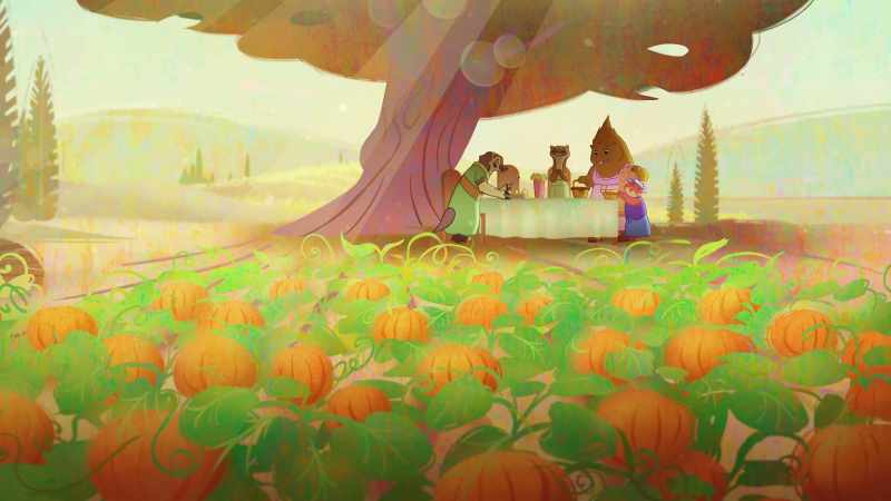 She happily shared the pumpkin pie with her friends