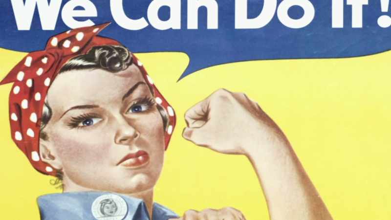 SHE LATER BECOMES KNOWN AS ROSIE THE RIVETER