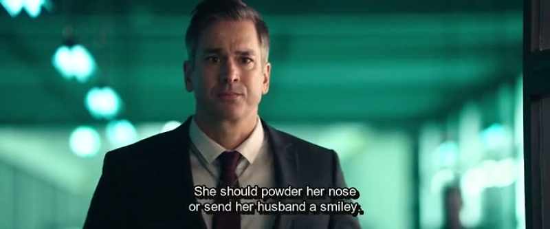 She should powder her nose or send her husband a smiley