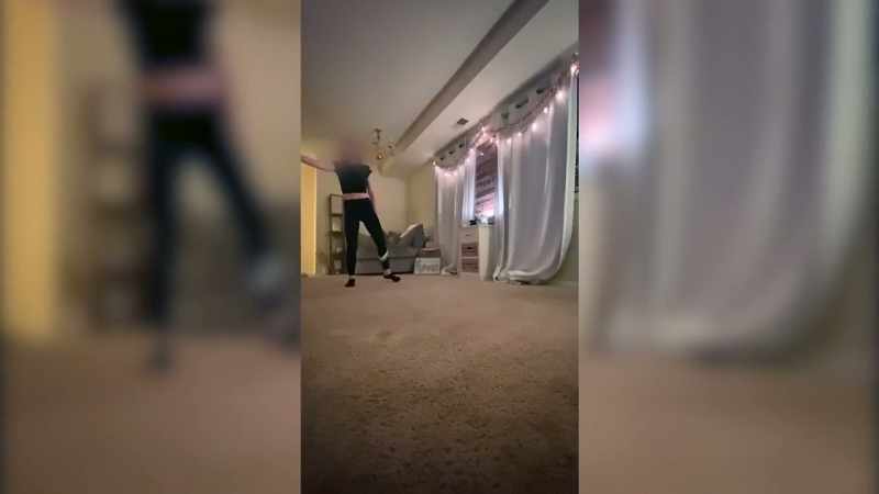 She's right in the middle of her dance routine