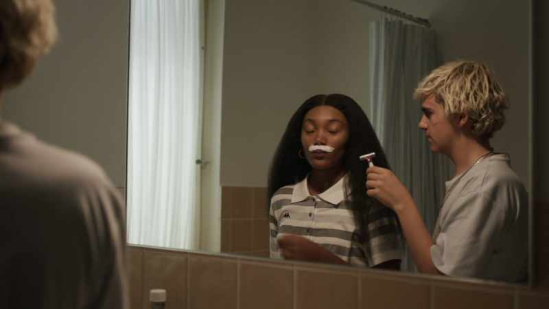 (shuts off water) -(taps razor)