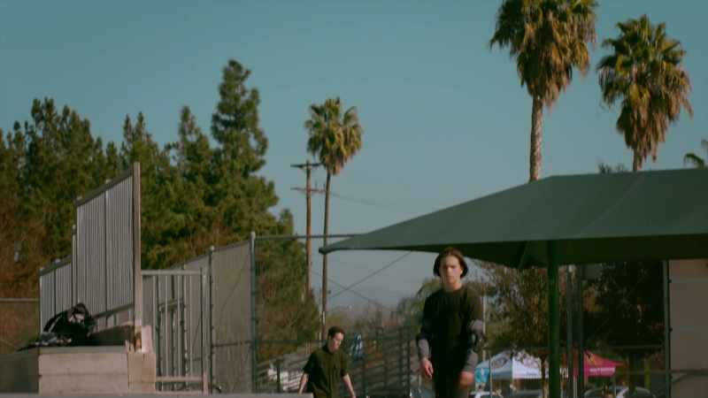 [skateboards rolling]