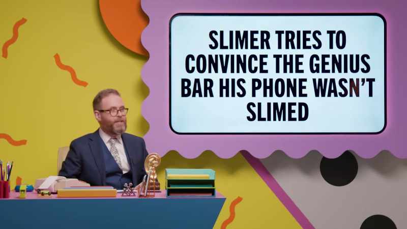 Slimer tries to convince the Genius Bar