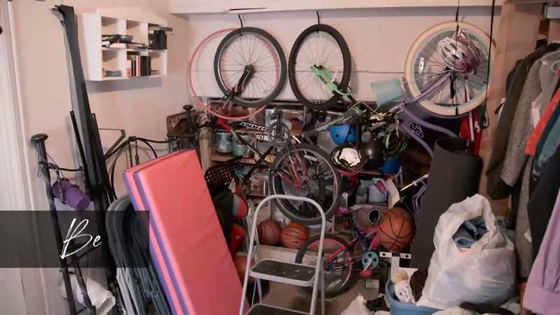 So, we hung the bikes on the wall because they were blocking everything
