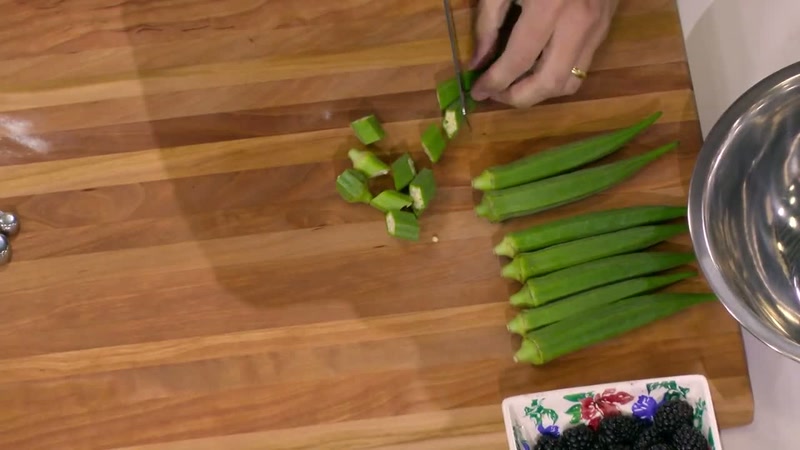 So I start cutting open these okra