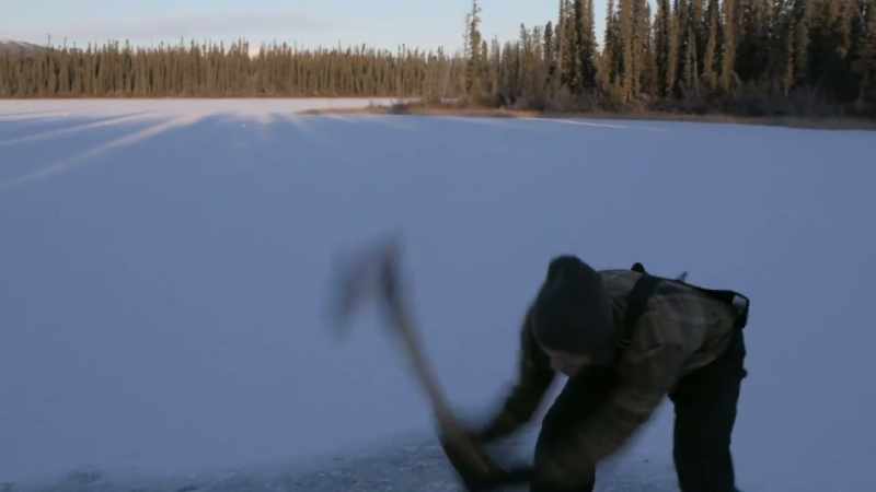 So, I'm chopping a hole in the ice to fill up