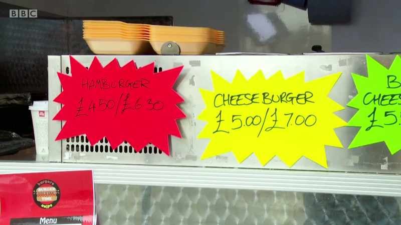 So, where it says, for example, five quid for a cheeseburger