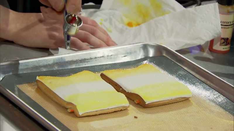 So yellow on top, white in the middle, orange on the bottom