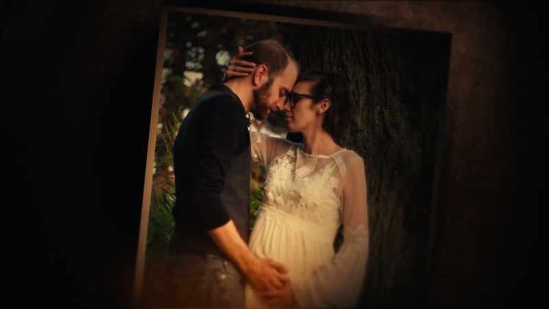 [soft ominous piano music playing] -Jared and I got married