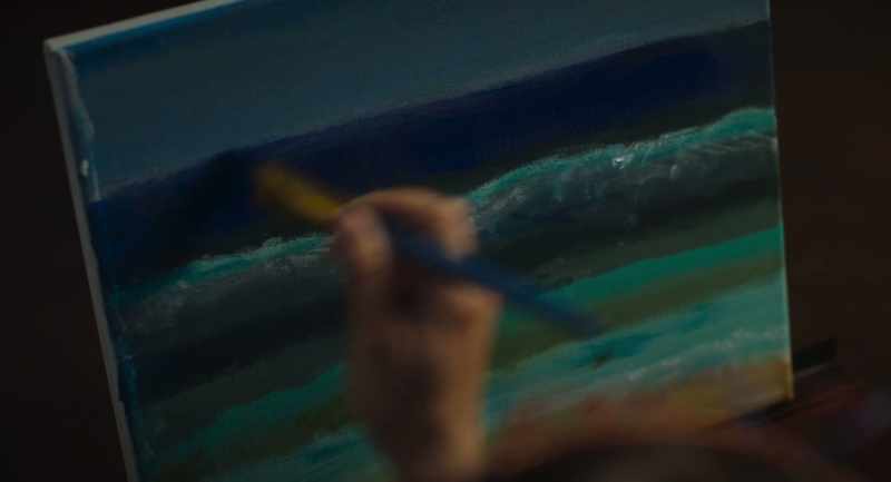 (soft tense music) (brush strokes scraping)