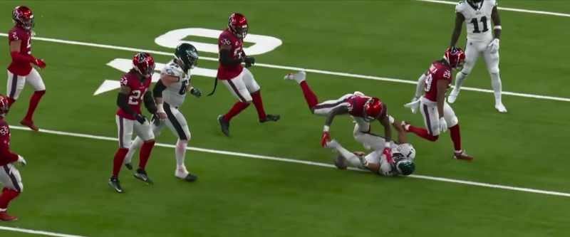 [sportscaster] There's our guy hustling downfield
