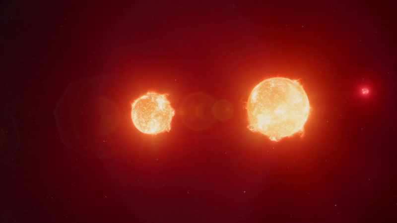 Star C orbits them both, it's a red dwarf