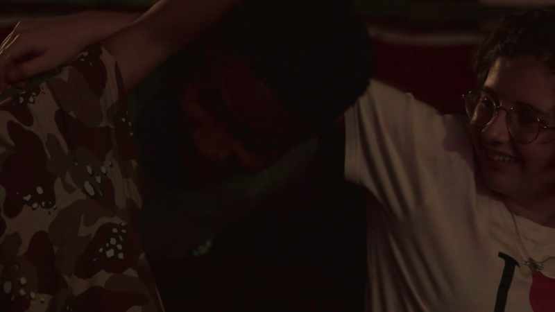 [static from TV] -[lights click]