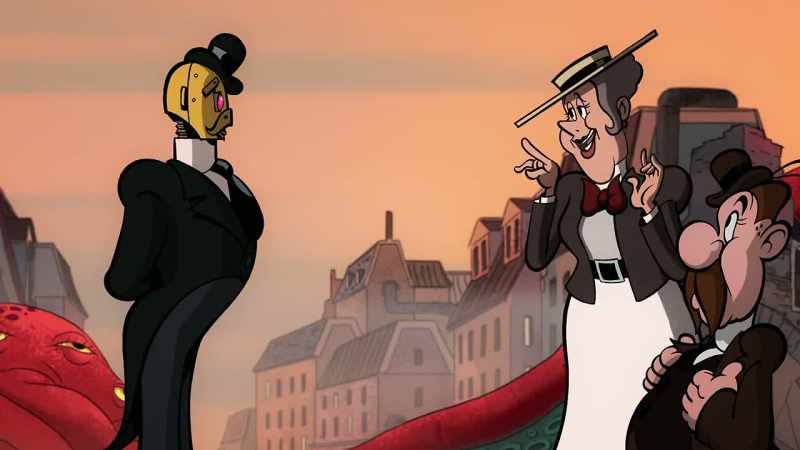 Still floating around the clouds in his dirigible, right?