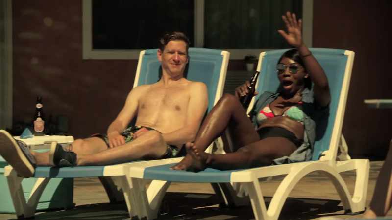 [sunbathers yelping]