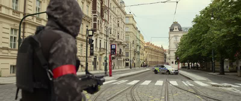 SWAT team approaching from the bridge