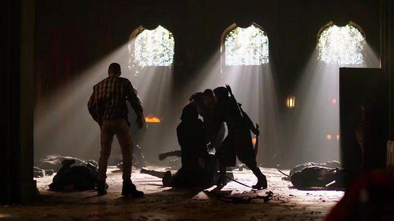 [Swords clanging]