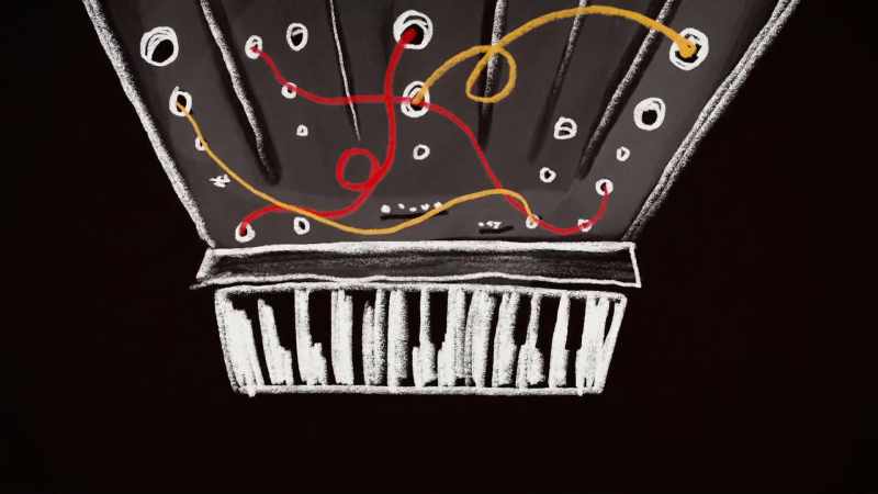 (synthesizer music playing)