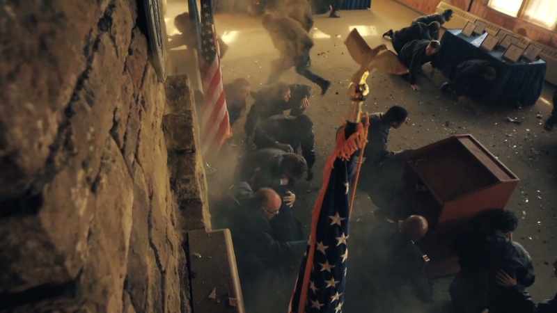 Take cover. [gunfire, glass shattering]