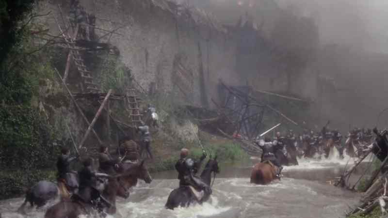 Take the knights in the moat. Hold them off