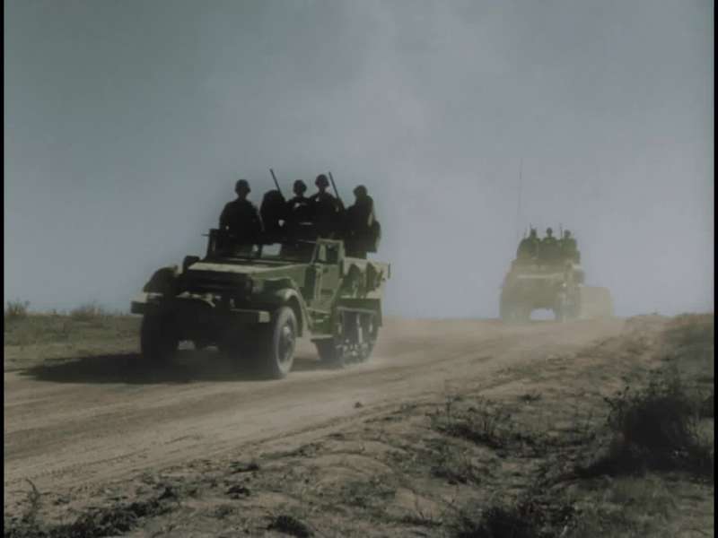 The army convoy moved into the field