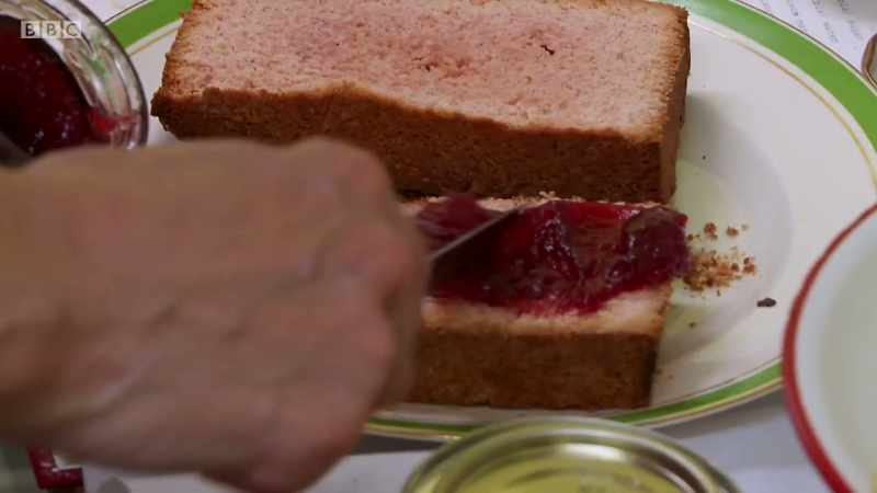 The cake is filled with jam