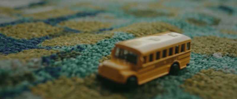 The carpet had large blue stripes circling around