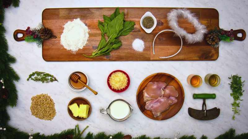 The chicken is dredged in buttermilk, flour