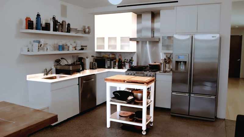The countertop, the front-and-center cabinet