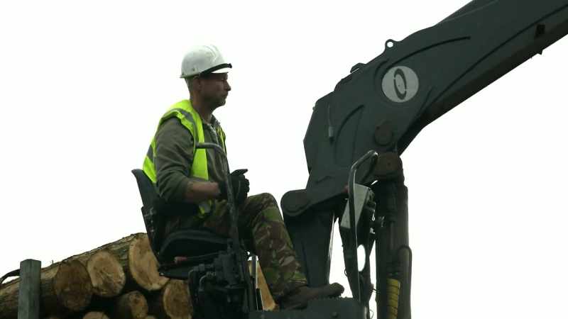 The driver sits on a crane