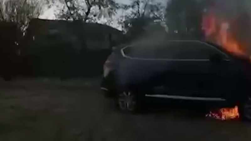 The driver is trapped