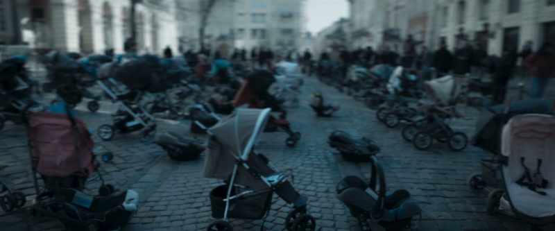 The empty strollers in the market square symbolize our murdered angels