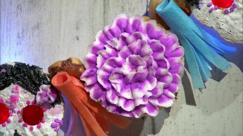 The flowers, the variegated purple to white