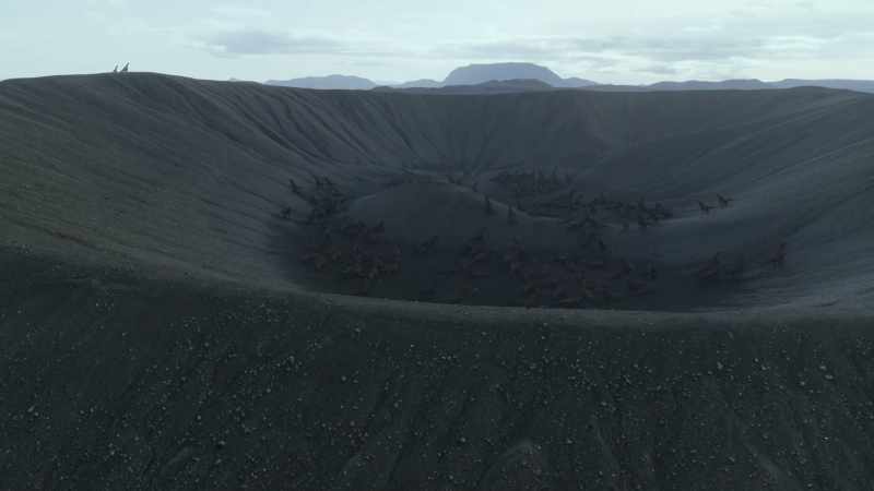 The huge crater, a caldera, provides a safe communal nesting ground