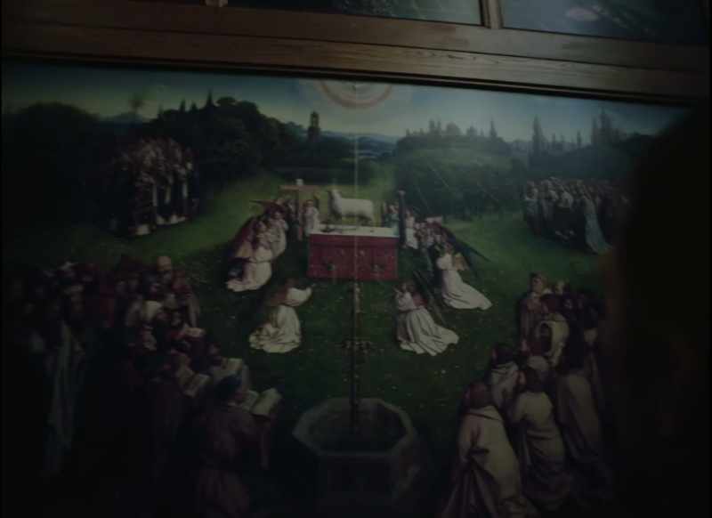 The lamb stands on an altar
