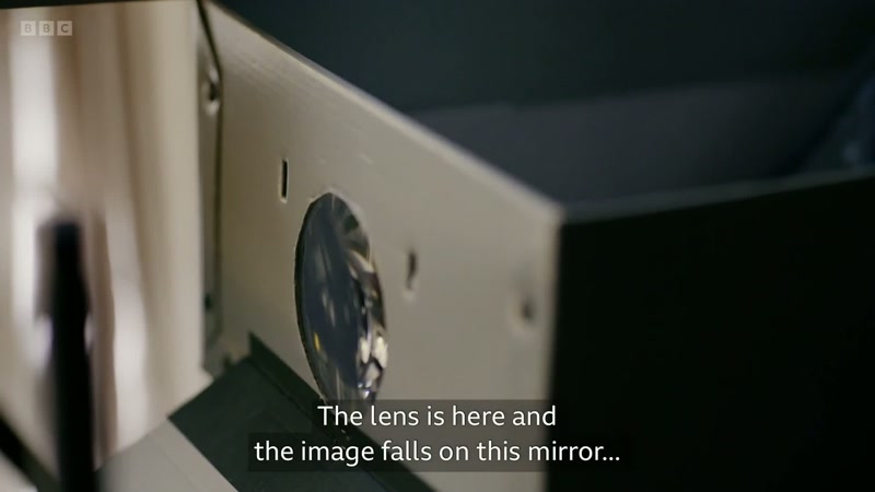 The lens is here and the image falls on this mirror