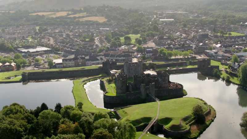 The main castle sits on an island