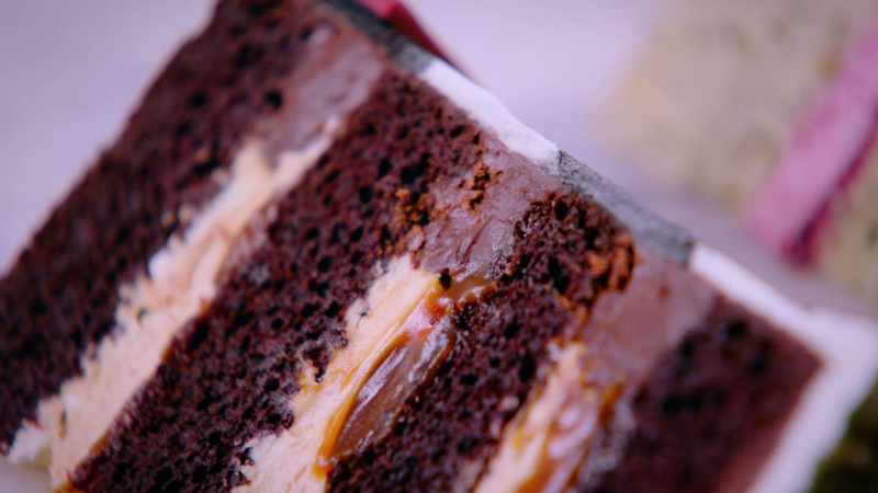 The one with the stripe is devil's food cake