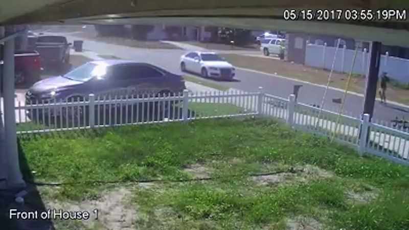 The other young cyclist is hit by flying debris