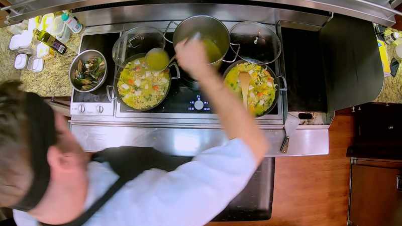 The paella's on the stove