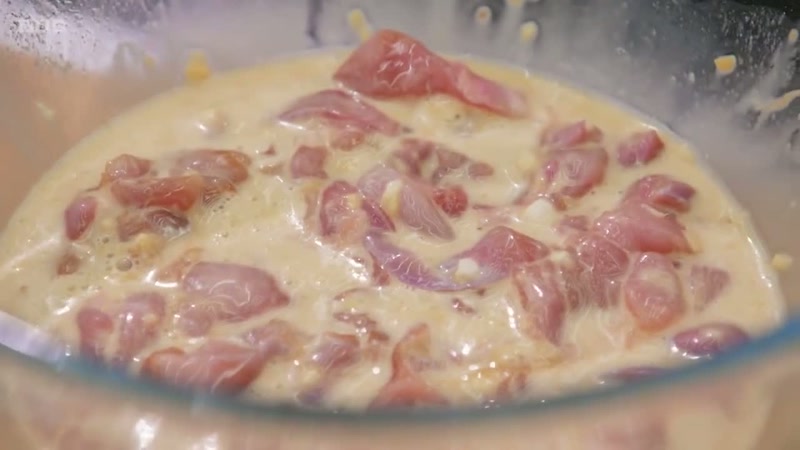 The pineapple juice is actually tenderising the meat