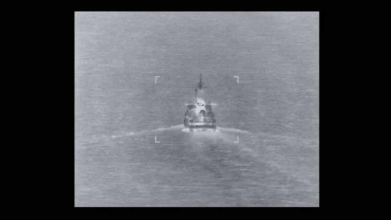 The Russian ship comes into view