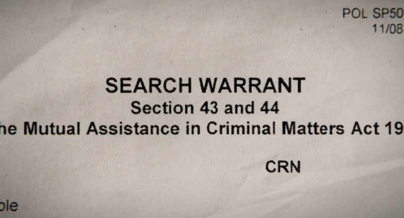 The search warrant that was used to execute the raid