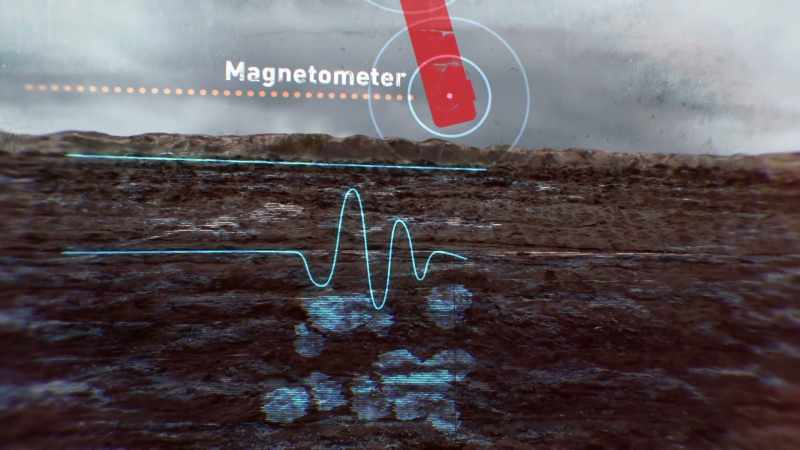 The sensor on the bottom detects any changes to that magnetic field