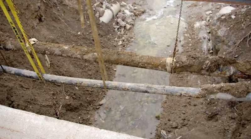 The sinkholes caused the exposed pipes